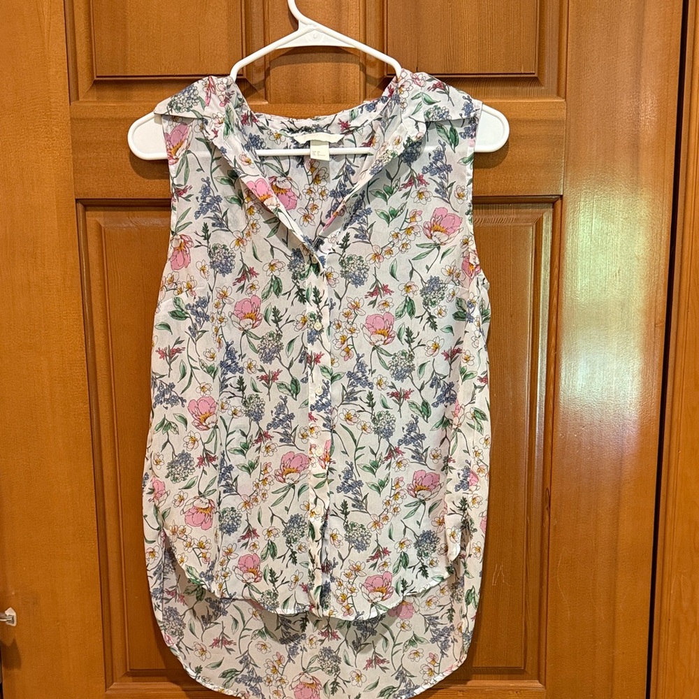 H&M Floral Sleeveless Blouse - Pink and Green